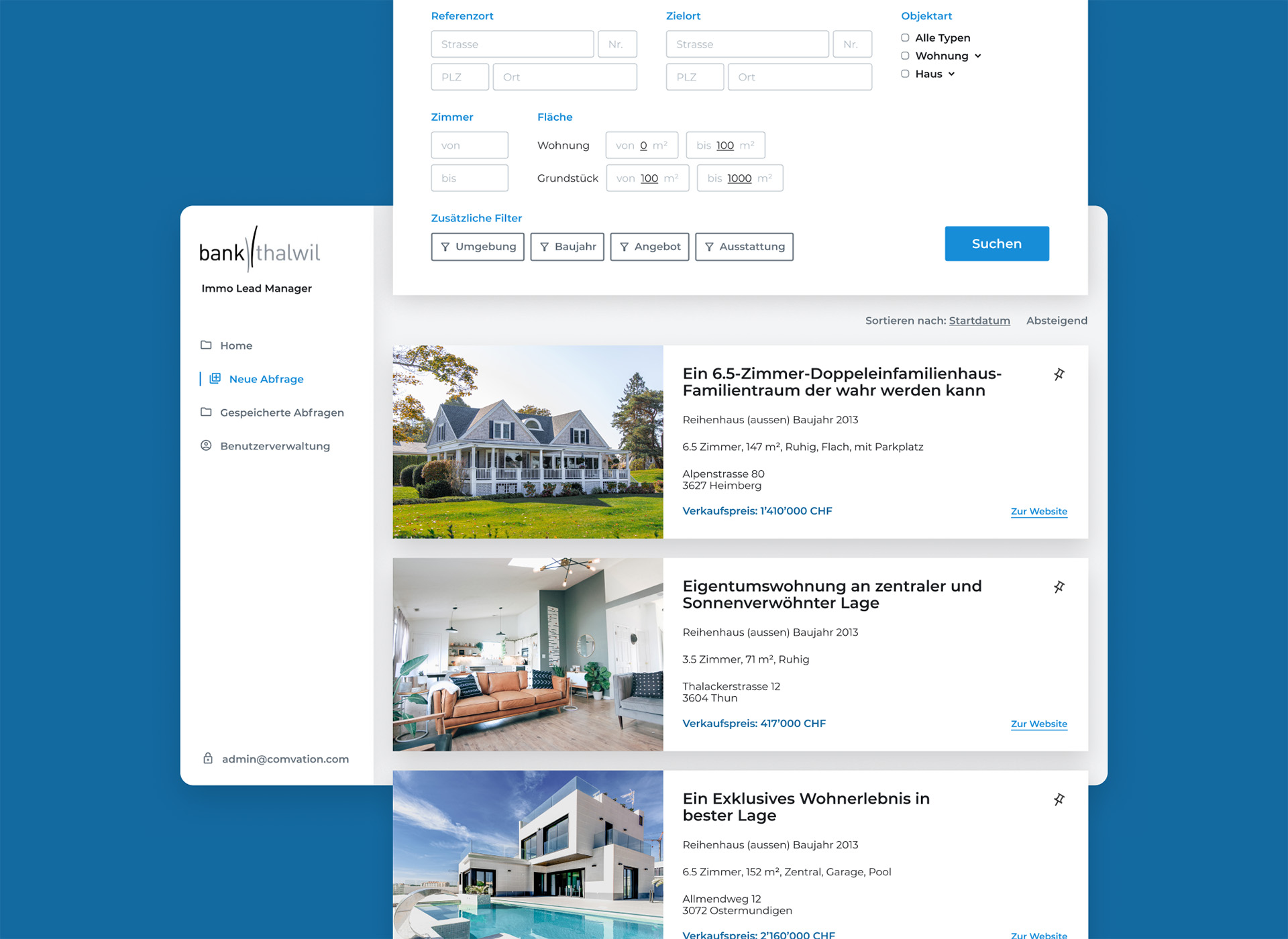 Backend Dashboard Bank Thalwil